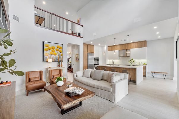 Interior, Kitchen, Living room, Pendant Lights, Recessed Lighting, Stainless Steel Appliances, Wood Texture Flooring