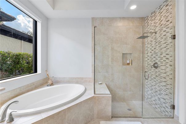 Bathroom, Glass Shower, Interior, Recessed Lighting