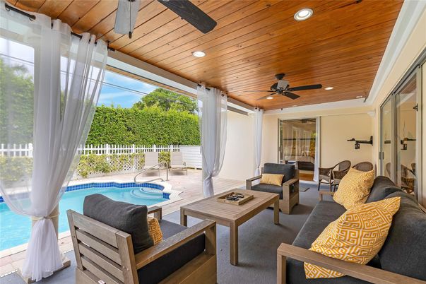 Interior, Living room, Pool, Recessed Lighting, Wooden Ceilings