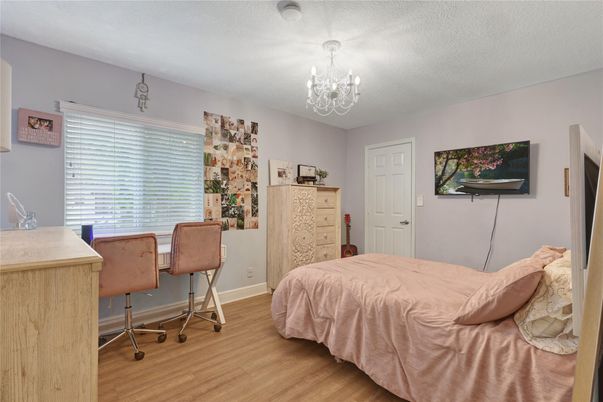 Bedroom, Chandelier, Interior, Wood Texture Flooring