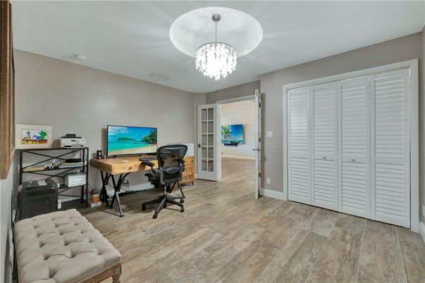 Chandelier, Home Office, Interior, Wood Texture Flooring