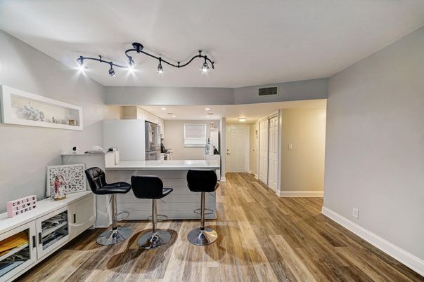 Interior, Kitchen, Recessed Lighting, Wood Texture Flooring