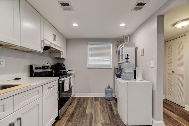 Interior, Kitchen, Recessed Lighting, Wood Texture Flooring