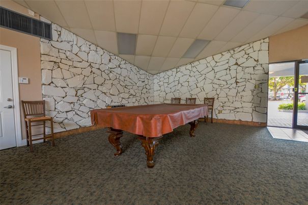 Billiard Table, Game Room, Interior, Stone Walls