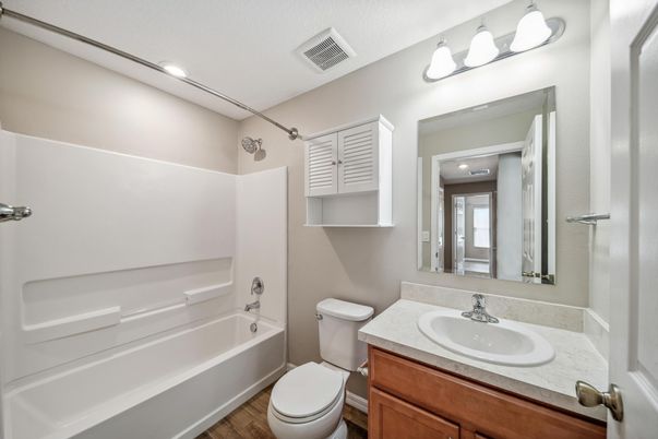 Bathroom, Interior, Recessed Lighting, Wood Texture Flooring