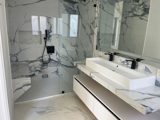 Bathroom, Glass Shower, Interior, Marble, Marble Walls