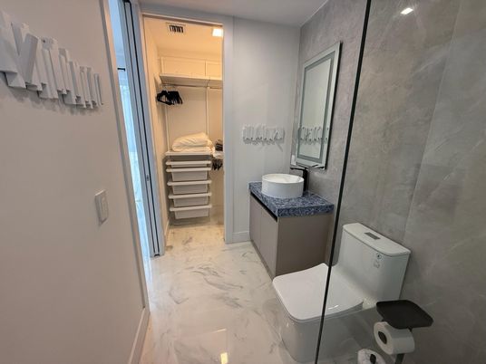 Bathroom, Interior, Marble, Recessed Lighting, Walk-in Closets