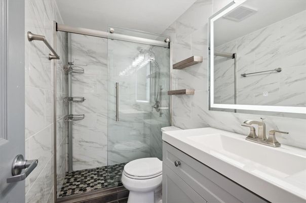 Bathroom, Glass Shower, Interior, Marble Walls