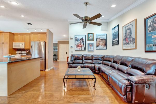 Interior, Kitchen, Living room, Recessed Lighting, Stainless Steel Appliances, Wood Texture Flooring