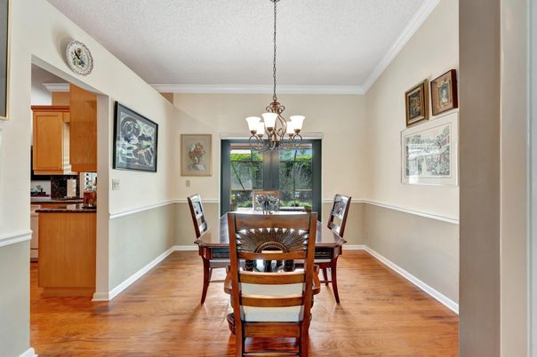 Chandelier, Dining room, Interior, Wood Texture Flooring