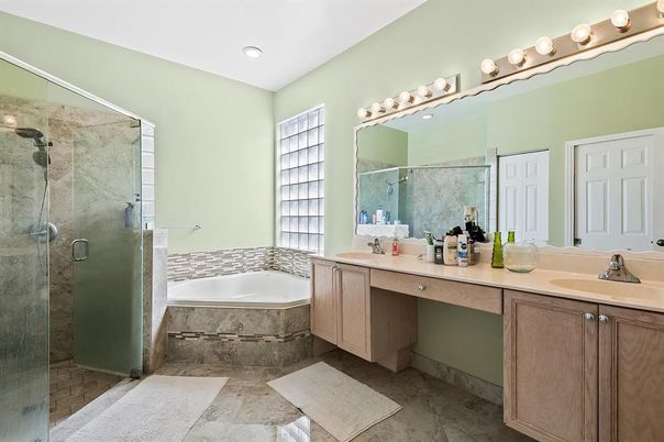 Bathroom, Dual Sink Vanities, Glass Shower, Interior, Recessed Lighting