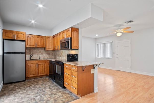 Interior, Kitchen, Recessed Lighting, Wood Texture Flooring