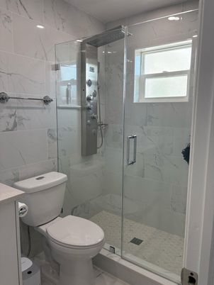 Bathroom, Glass Shower, Interior, Marble Walls