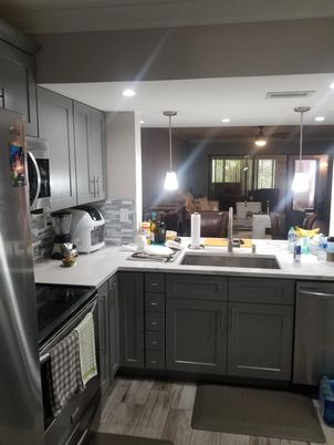 Dining room, Interior, Kitchen, Living room, Pendant Lights, Recessed Lighting, Stainless Steel Appliances, Wood Texture Flooring