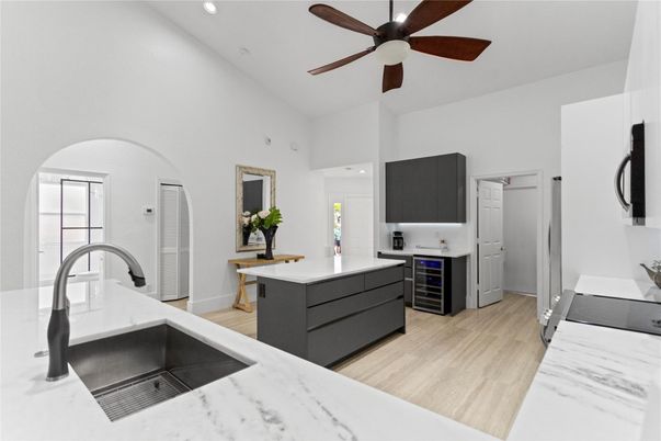 Interior, Kitchen, Recessed Lighting, Wood Texture Flooring