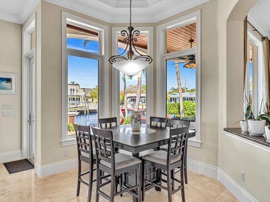 Dining room, Interior, Pendant Lights, Water