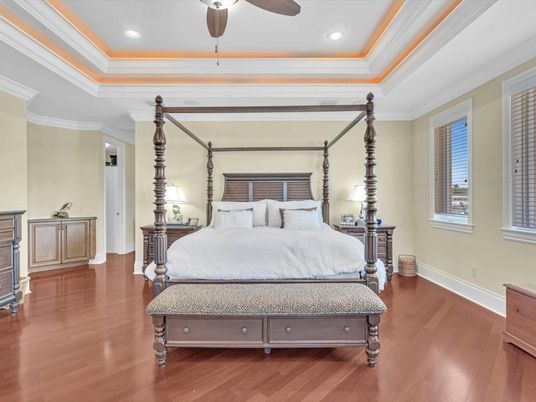 Bedroom, Interior, Recessed Lighting, Wood Texture Flooring