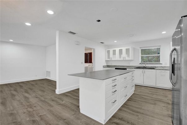 Interior, Kitchen, Recessed Lighting, Wood Texture Flooring