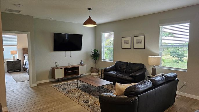 Interior, Living room, Pendant Lights, Wood Texture Flooring