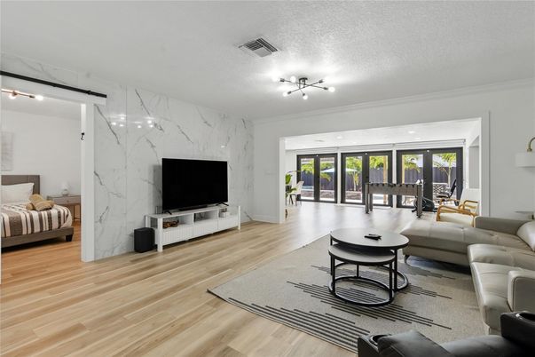Dining room, Interior, Living room, Marble Walls, Wood Texture Flooring