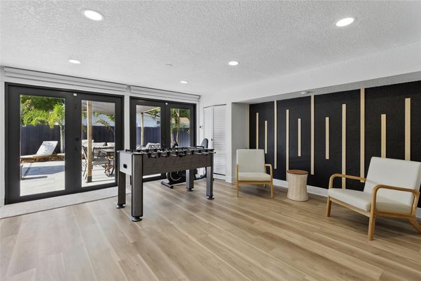 Game Room, Interior, Recessed Lighting, Wood Texture Flooring