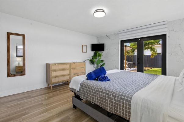 Bedroom, Interior, Marble Walls, Wood Texture Flooring