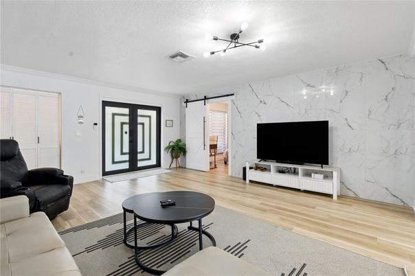 Interior, Living room, Marble Walls, Wood Texture Flooring
