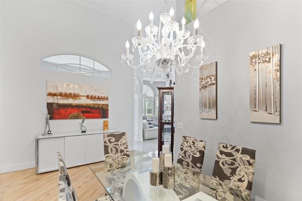 Chandelier, Dining room, Interior, Wood Texture Flooring