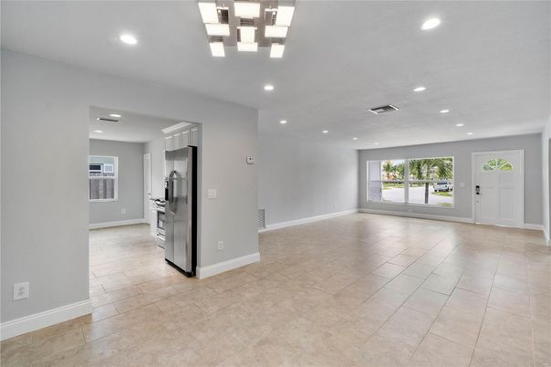 Empty room, Interior, Kitchen, Recessed Lighting, Stainless Steel Appliances