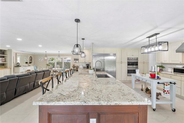 Dining room, Interior, Kitchen, Living room, Pendant Lights, Recessed Lighting, Stainless Steel Appliances