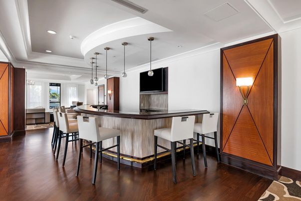 Dining room, Interior, Pendant Lights, Recessed Lighting, Wood Texture Flooring