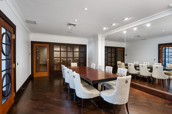Dining room, Interior, Recessed Lighting, Wood Texture Flooring