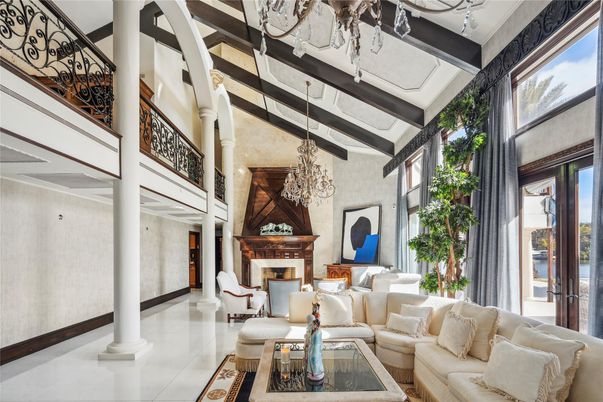 Chandelier, Fireplace, Interior, Living room