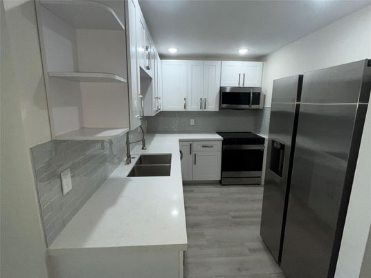 Interior, Kitchen, Recessed Lighting, Wood Texture Flooring