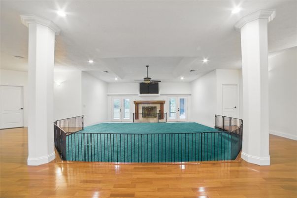 Fireplace, Interior, Recessed Lighting, Wood Texture Flooring