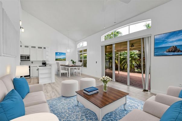 Dining room, Interior, Kitchen, Living room, Pendant Lights, Stainless Steel Appliances, Wood Texture Flooring