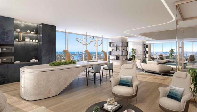 Dining room, Interior, Living room, Pendant Lights, Water, Wood Texture Flooring