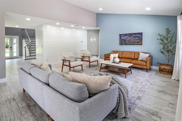 Interior, Living room, Recessed Lighting, Wood Texture Flooring