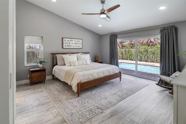 Bedroom, Interior, Recessed Lighting, Wood Texture Flooring