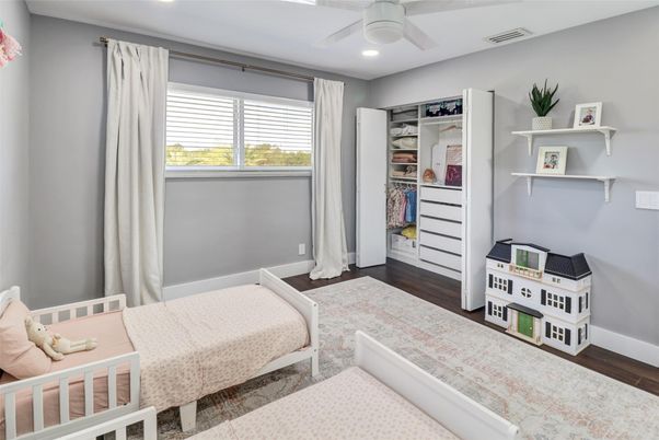 Bedroom, Interior, Recessed Lighting, Wood Texture Flooring