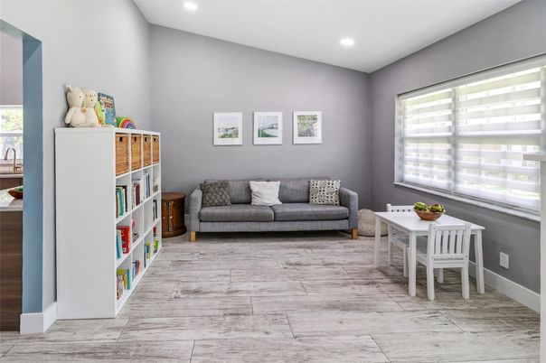 Dining room, Interior, Recessed Lighting, Wood Texture Flooring