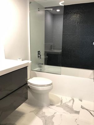 Bathroom, Glass Shower, Interior, Marble, Recessed Lighting