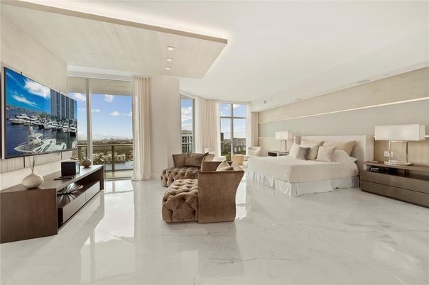 Bedroom, Interior, Living room, Marble, Recessed Lighting, Water
