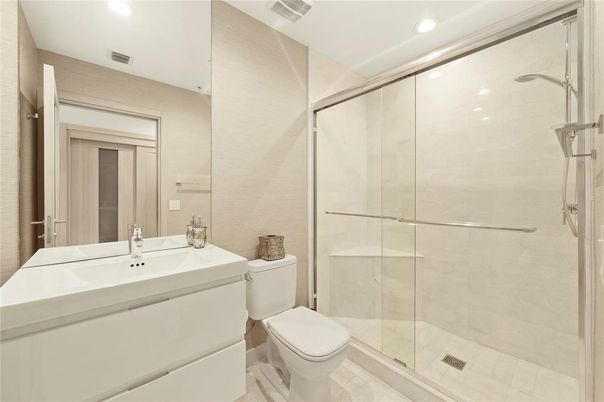 Bathroom, Glass Shower, Interior, Recessed Lighting