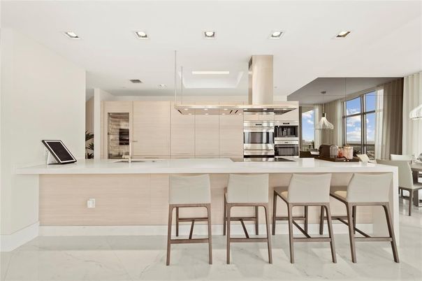 Dining room, Interior, Kitchen, Marble, Pendant Lights, Recessed Lighting, Stainless Steel Appliances