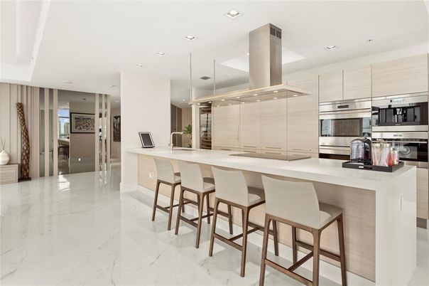 Interior, Kitchen, Marble, Recessed Lighting, Stainless Steel Appliances