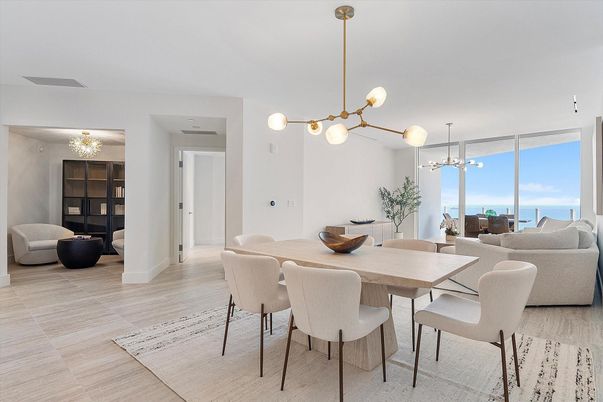 Dining room, Interior, Living room, Pendant Lights, Water, Wood Texture Flooring