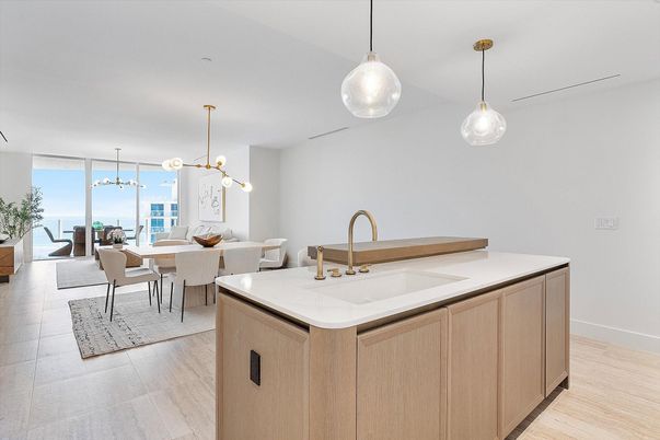 Dining room, Interior, Living room, Pendant Lights, Water, Wood Texture Flooring