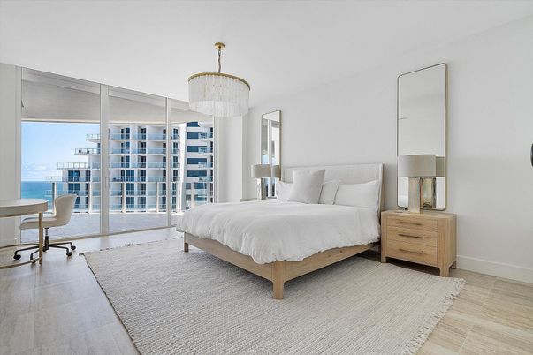 Bedroom, Chandelier, Interior, Water, Wood Texture Flooring