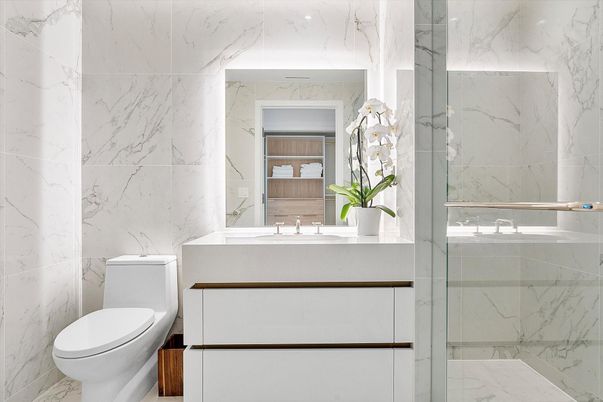 Bathroom, Glass Shower, Interior, Marble Walls